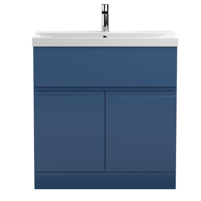 Dezine Dove 800mm Satin Blue Floor Standing Vanity Unit, with Top Drawer