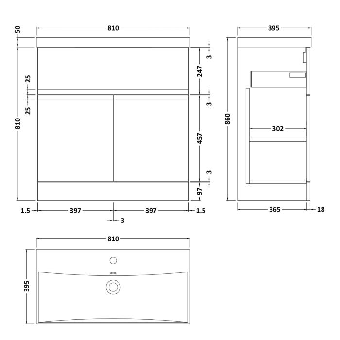 Dezine Dove 800mm Satin Blue Floor Standing Vanity Unit, with Top Drawer