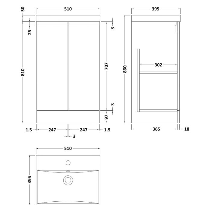 Dezine Dove 500mm Satin Blue Floor Standing Vanity Unit