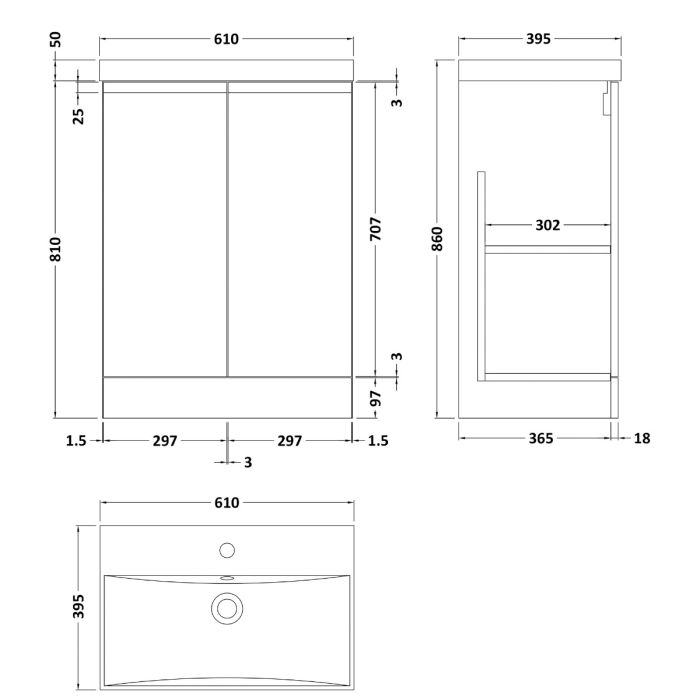 Dezine Dove 600mm Satin Blue Floor Standing Vanity Unit