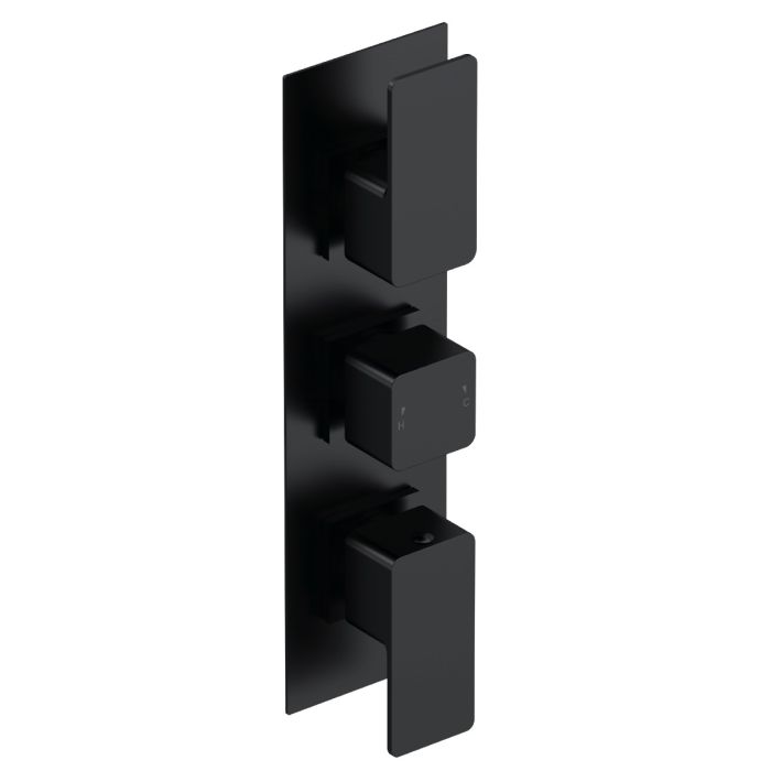 Dezine Cubo Grace Matt Black Square Concealed Triple Shower Valve, 2 Outlet