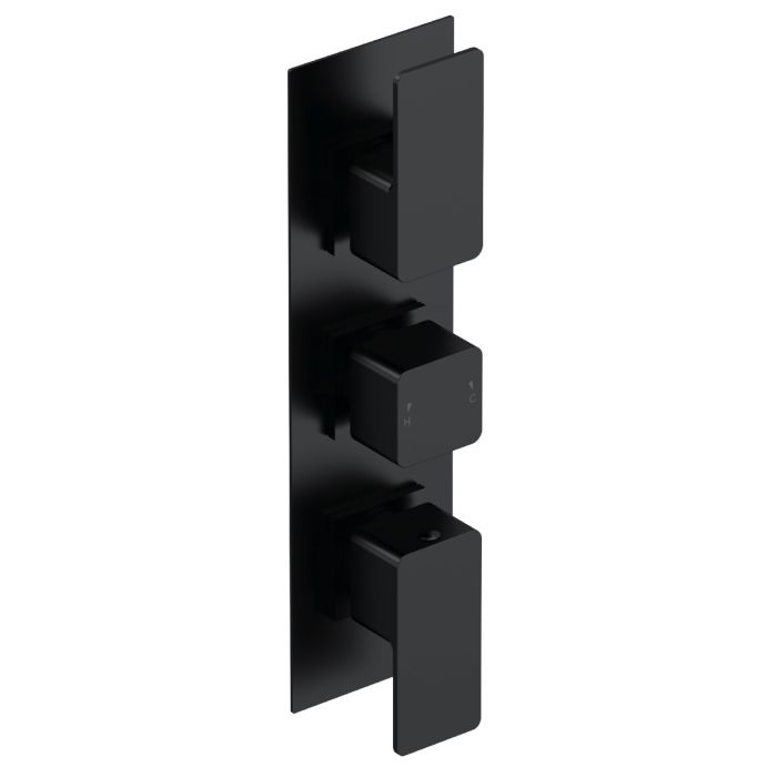 Dezine Cubo Grace Matt Black Square Concealed Triple Shower Valve with Diverter, 3 Outlet