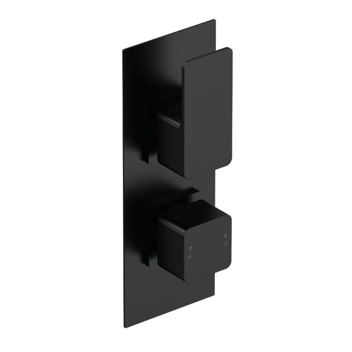 Dezine Cubo Grace Matt Black Square Concealed Twin Shower Valve, 1 Outlet