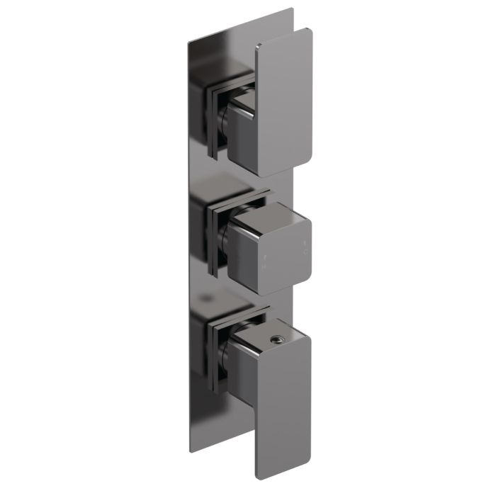 Dezine Cubo Grace Bollin Gun Metal Square Concealed Triple Shower Valve, 2 Outlet