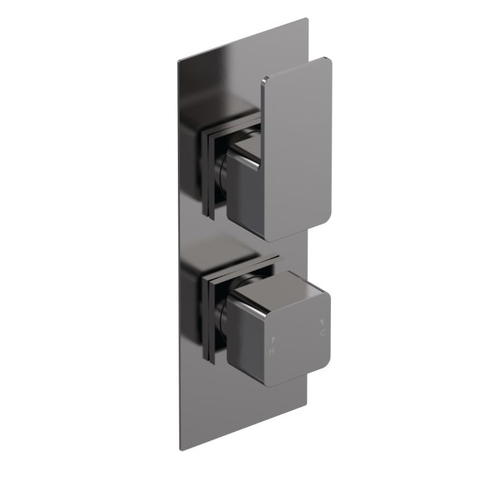 Dezine Cubo Grace Bollin Gun Metal Square Concealed Twin Shower Valve with Diverter, 2 Outlet