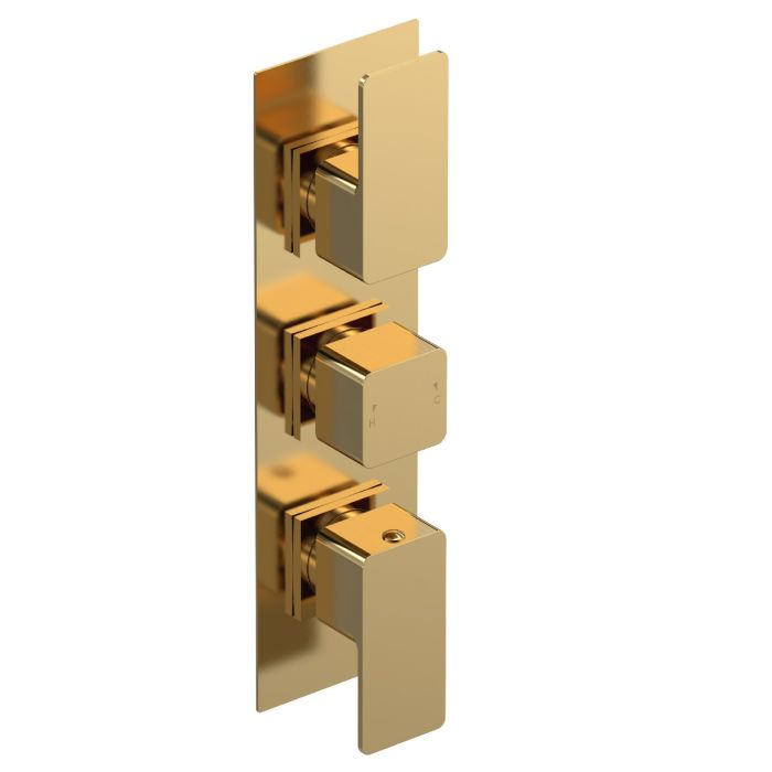 Dezine Cubo Grace Bollin Brass Square Concealed Triple Shower Valve with Diverter, 3 Outlet