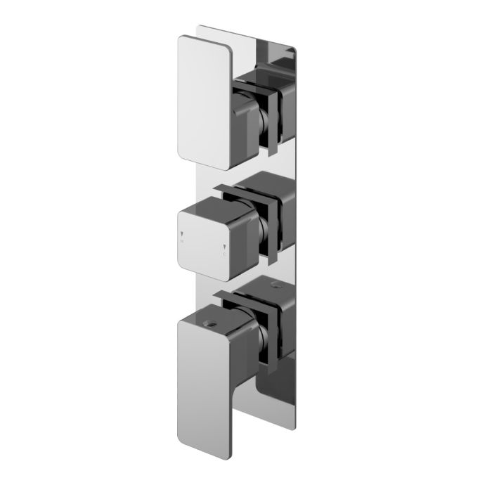 Dezine Cubo Grace Chrome Square Concealed Triple Shower Valve, 2 Outlet