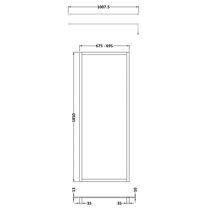 Dezine 700mm Matt Black Fully Framed 8mm Wetroom Screen - 1850mm High