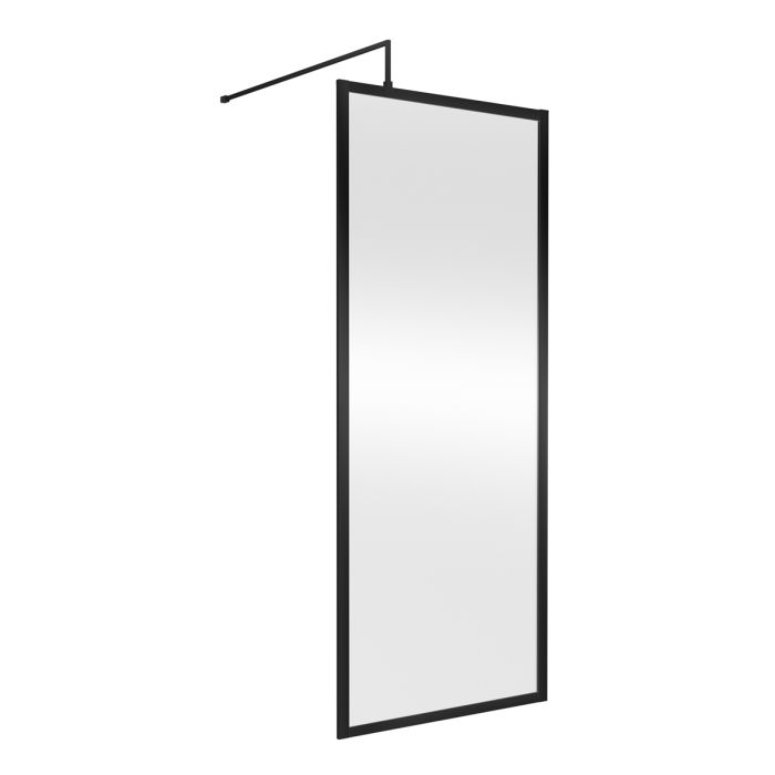 Dezine 760mm Matt Black Fully Framed 8mm Wetroom Screen - 1850mm High