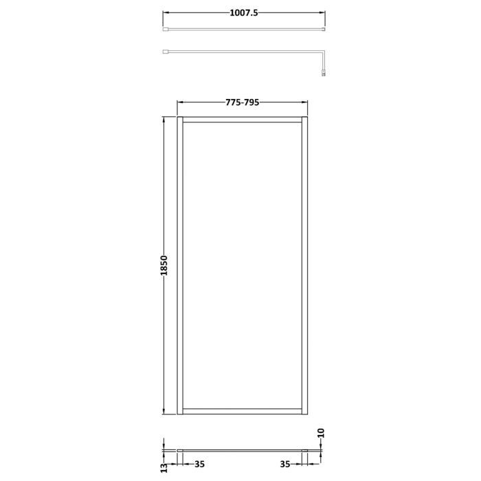 Dezine 800mm Matt Black Fully Framed 8mm Wetroom Screen - 1850mm High