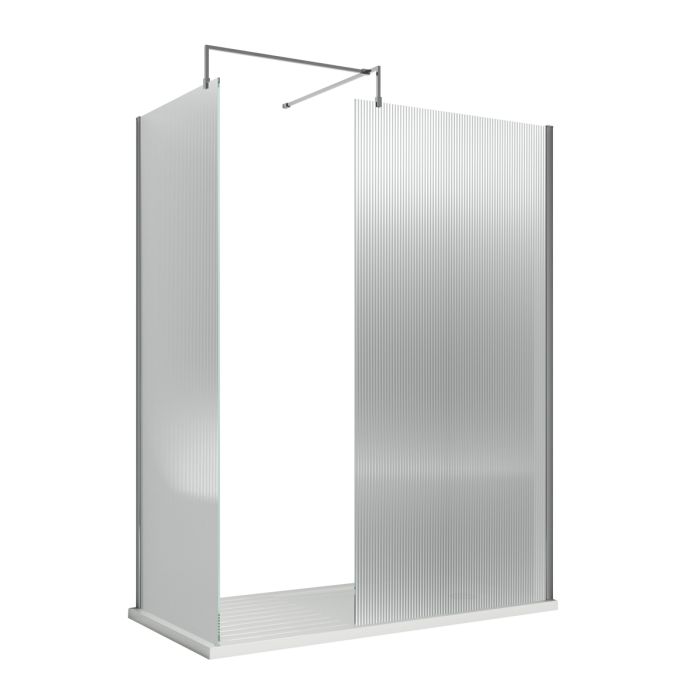 Dezine 800mm Chrome Fluted 8mm Wetroom Screen - 1850mm High