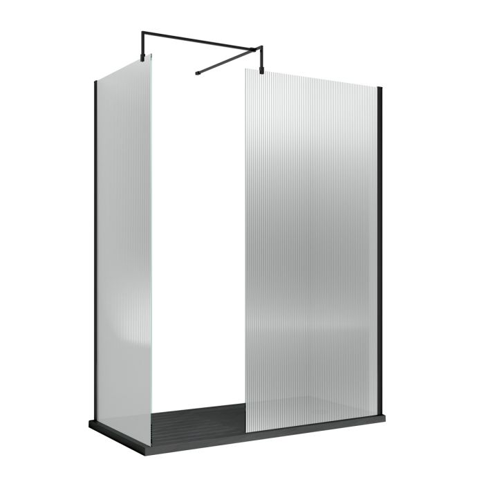 Dezine 800mm Matt Black Fluted 8mm Wetroom Screen - 1850mm High