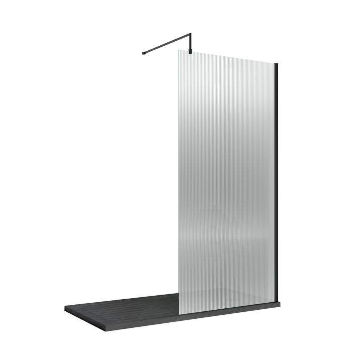 Dezine 1000mm Matt Black Fluted 8mm Wetroom Screen - 1850mm High