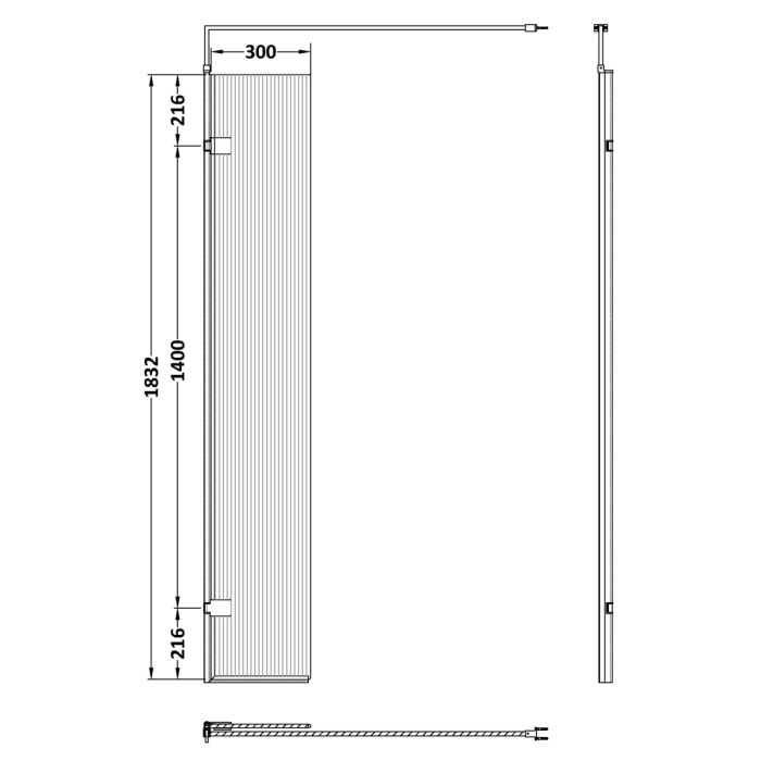 Dezine Chrome Fluted 300mm Wetroom Swing Screen - 1850mm High