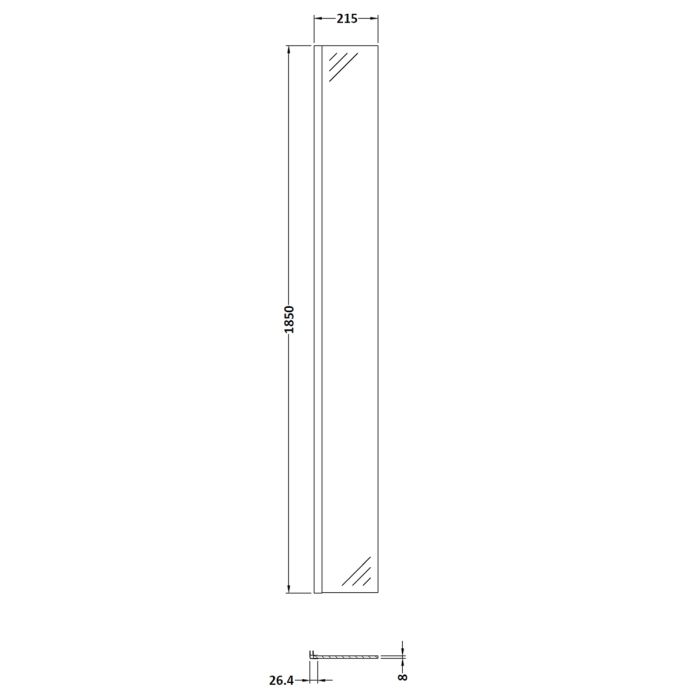 Dezine Matt Black 215mm Wetroom Return Screen - 1850mm High