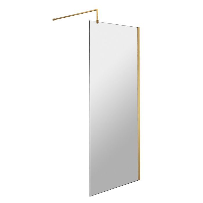 Dezine 700mm Brushed Brass 8mm Wetroom Screen - 1850mm High