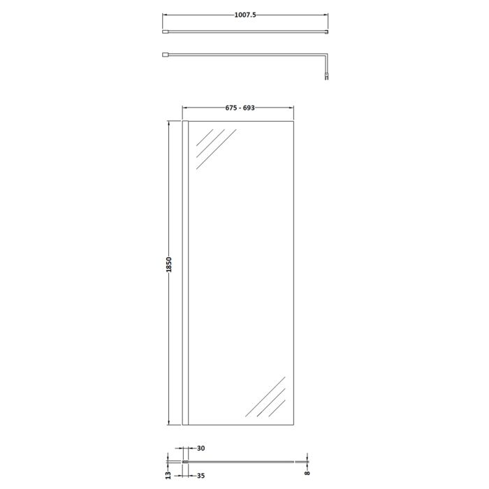 Dezine 700mm Brushed Brass 8mm Wetroom Screen - 1850mm High