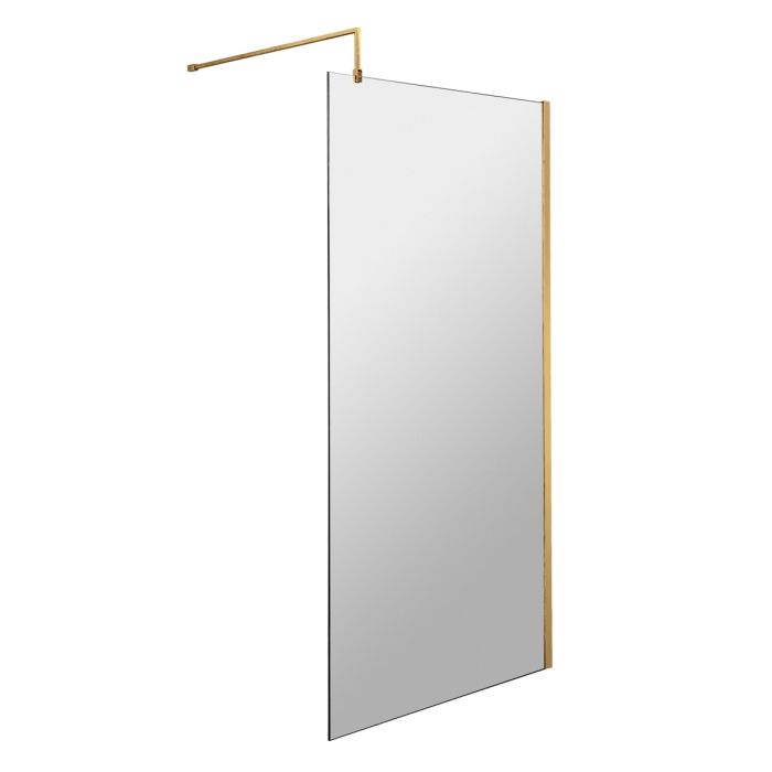 Dezine 800mm Brushed Brass 8mm Wetroom Screen - 1850mm High