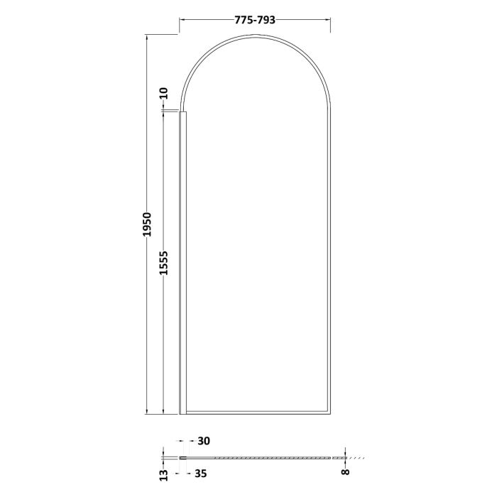 Dezine 800mm Matt Black Arched 8mm Wetroom Screen - 1950mm High