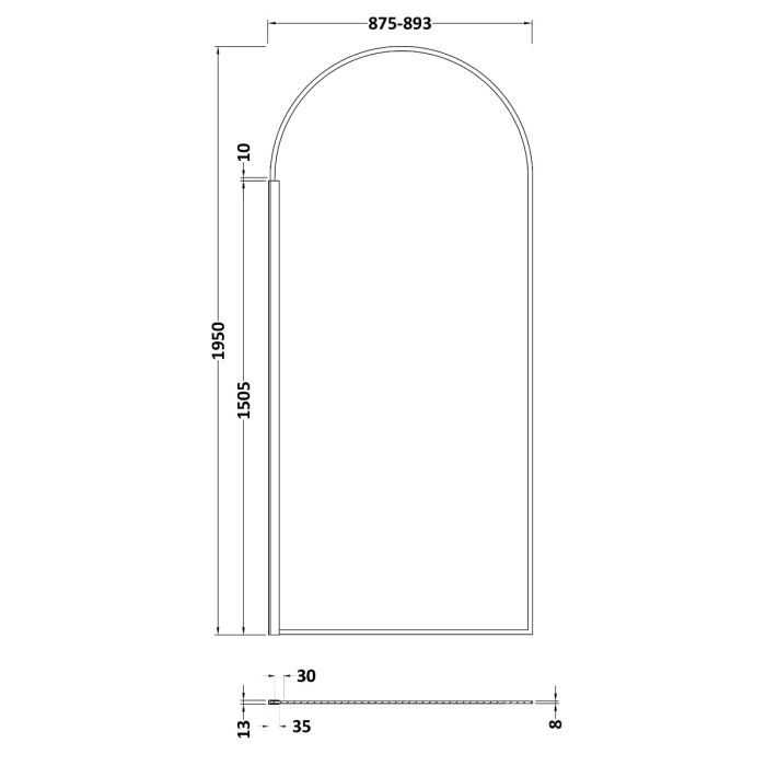 Dezine 900mm Matt Black Arched 8mm Wetroom Screen - 1950mm High