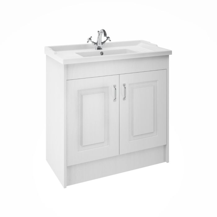 Dezine Greta 1000mm White Floorstanding 2 Door Vanity Unit, 1 Tap Hole