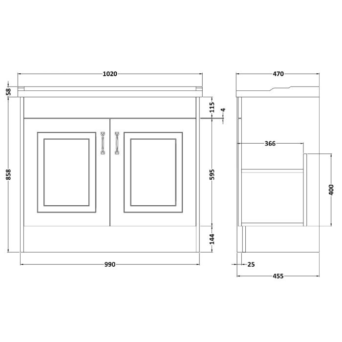 Dezine Greta 1000mm White Floorstanding 2 Door Vanity Unit, 1 Tap Hole