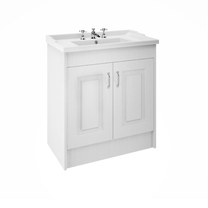 Dezine Greta 800mm White Floorstanding 2 Door Vanity Unit, 3 Tap Hole