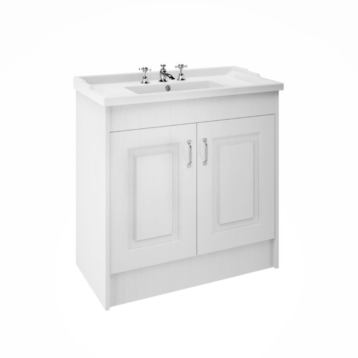 Dezine Greta 1000mm White Floorstanding 2 Door Vanity Unit, 3 Tap Hole