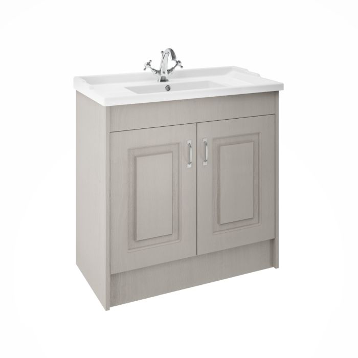 Dezine Greta 1000mm Soft Grey Floorstanding 2 Door Vanity Unit, 1 Tap Hole