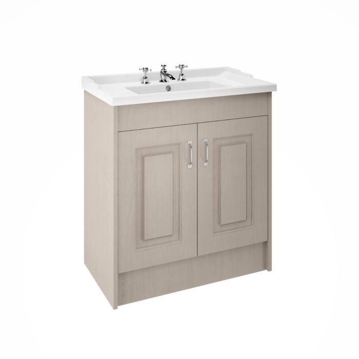 Dezine Greta 800mm Soft Grey Floorstanding 2 Door Vanity Unit, 3 Tap Hole