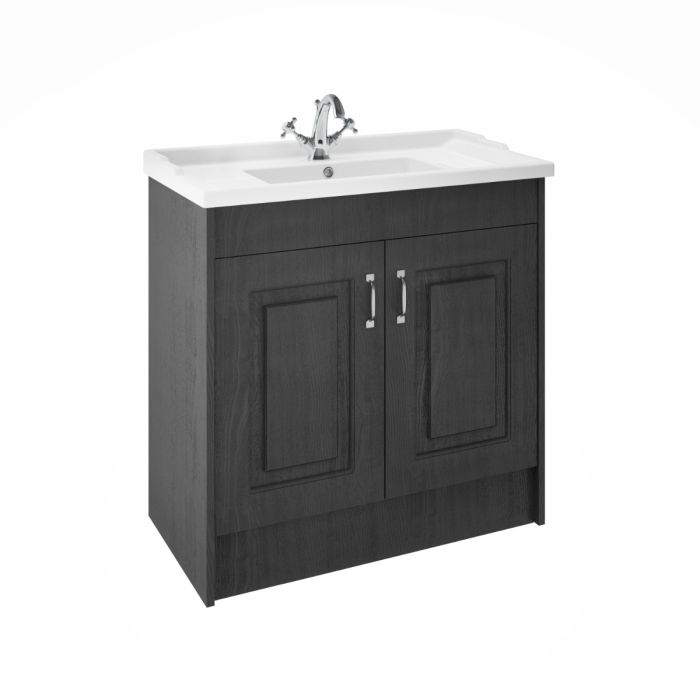 Dezine Greta 1000mm Coal Floorstanding 2 Door Vanity Unit, 1 Tap Hole