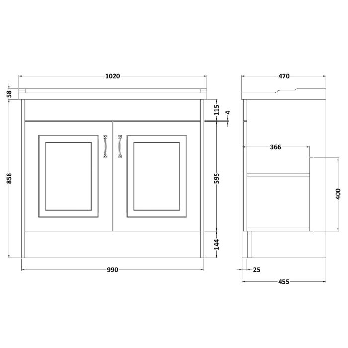 Dezine Greta 1000mm Coal Floorstanding 2 Door Vanity Unit, 1 Tap Hole