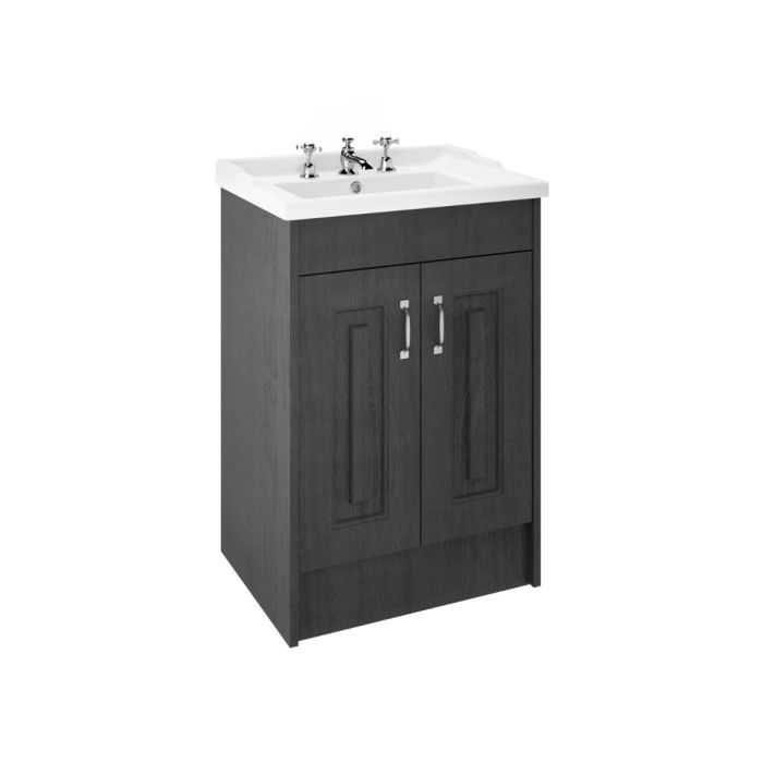 Dezine Greta 600mm Coal Floorstanding 2 Door Vanity Unit, 3 Tap Hole