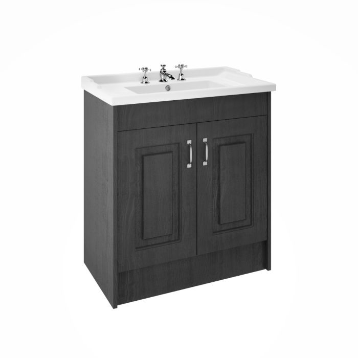 Dezine Greta 800mm Coal Floorstanding 2 Door Vanity Unit, 3 Tap Hole