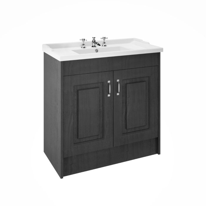 Dezine Greta 1000mm Coal Floorstanding 2 Door Vanity Unit, 3 Tap Hole